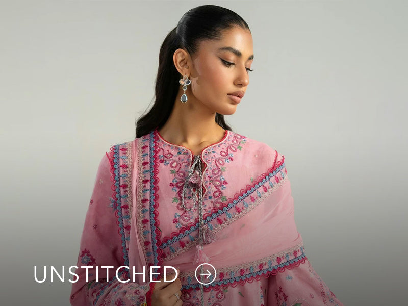 A banner on Nainpreet featuring embroidered unstitched ensembles with vibrant detailing and soft contrast.