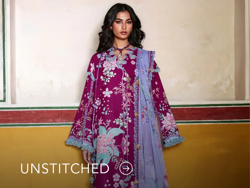 A banner on Nainpreet featuring embroidered unstitched ensembles with vibrant detailing and soft contrast.