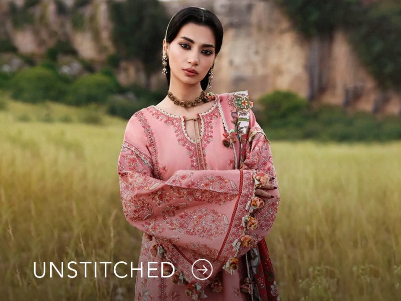 A banner on Nainpreet featuring embroidered unstitched ensembles with vibrant detailing and soft contrast.