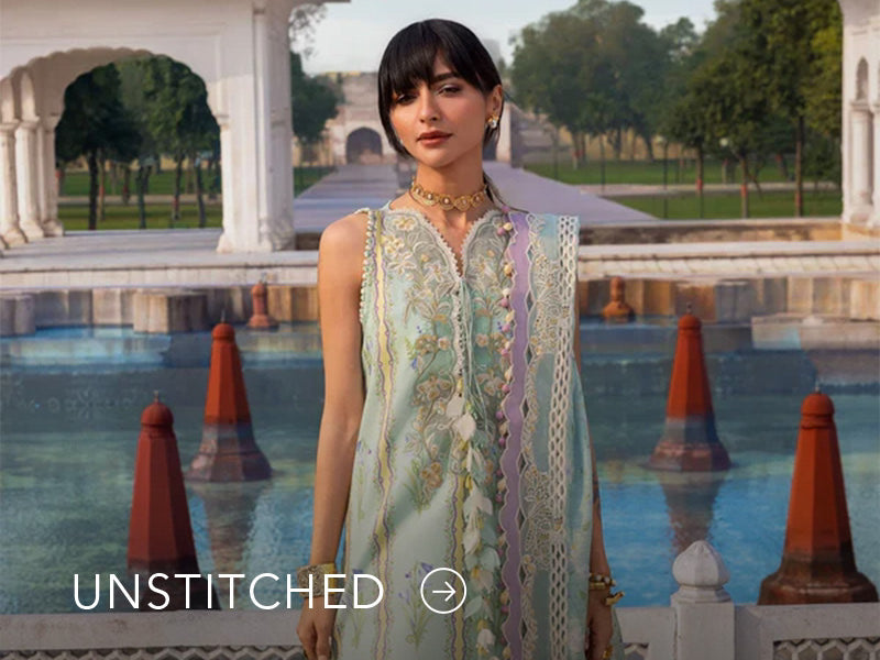 A banner on Nainpreet featuring embroidered unstitched ensembles with vibrant detailing and soft contrast.