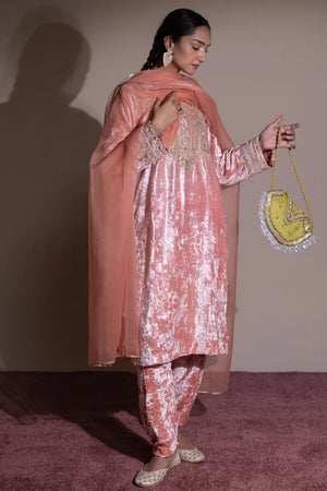 Formals '25 - Resham-e-Khaas Velvet 3-Piece Set - W25F2518-Coral