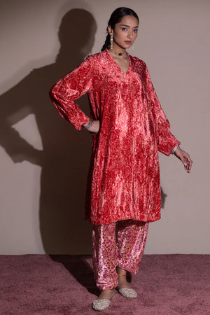 Formals '25 - Bahaar Velvet Set - W25F2587-Coral