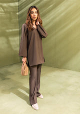 Solids Official Essentials - Fall Drop 23 - Brown Shirt With Side Vents And Boot Leg Pants