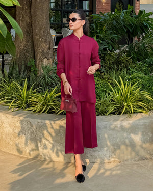 New Arrivals '26 - Burgundy Mandarin Collared Set
