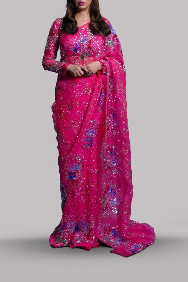 Luxe Edit '24 - Camellia Pink Embellished Organza Sari