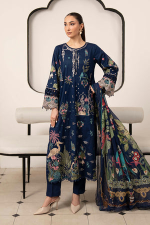 Desi Summer Pie '26 - 3 Piece Embroidered Dobby Lawn Suit | DWA2611-ESM-BLU