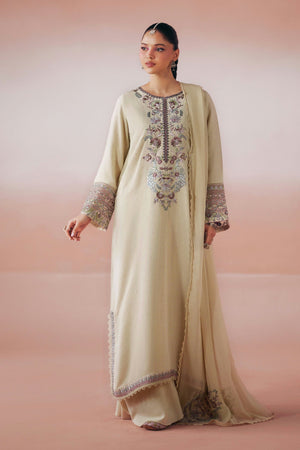 Desi Summer Pie '26 - 3 Piece Embroidered Raw Silk Suit | DWP2619-ESM-BEG
