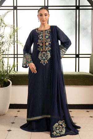Desi Summer Pie '26 - 3 Piece Embroidered Raw Silk Suit | DWP2619-ESM-BLU