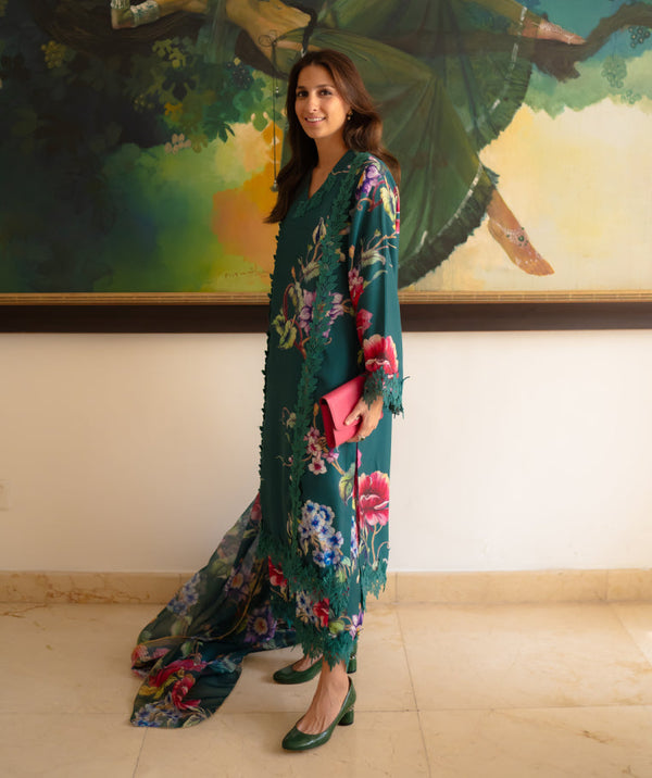 Huma Dilnawaz Fall Winter '23 - Find Your Paradise Dress in Emerald Green