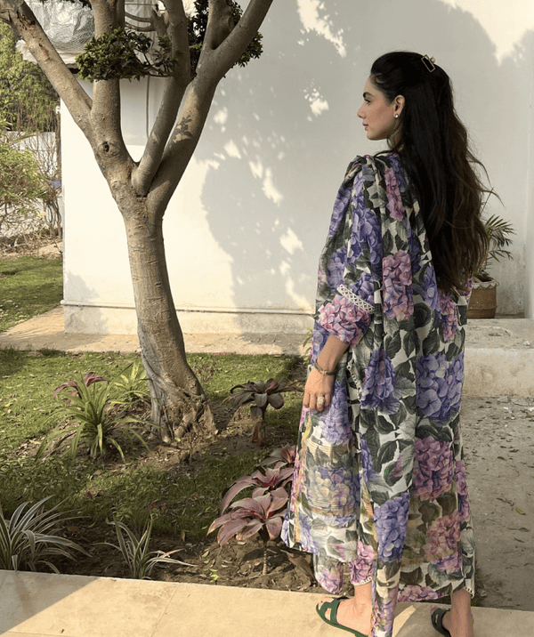 Huma Dilnawaz Collection '23 - Green/Purple Hydrangea Print