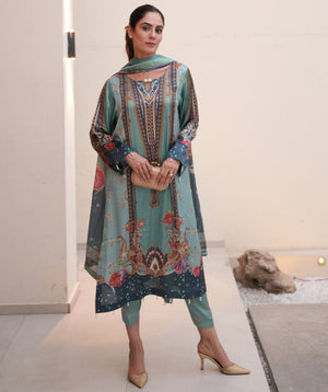 Digitally Printed Lawn '25 - Jewels on Teal