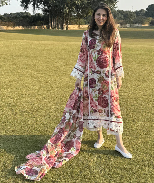 Huma Dilnawaz Summer Lawn 24 - Pink and Maroon Peonies Day Out (RTS)