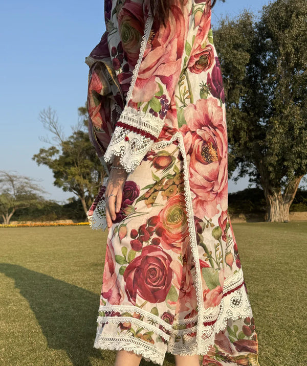 Huma Dilnawaz Summer Lawn 24 - Pink and Maroon Peonies Day Out
