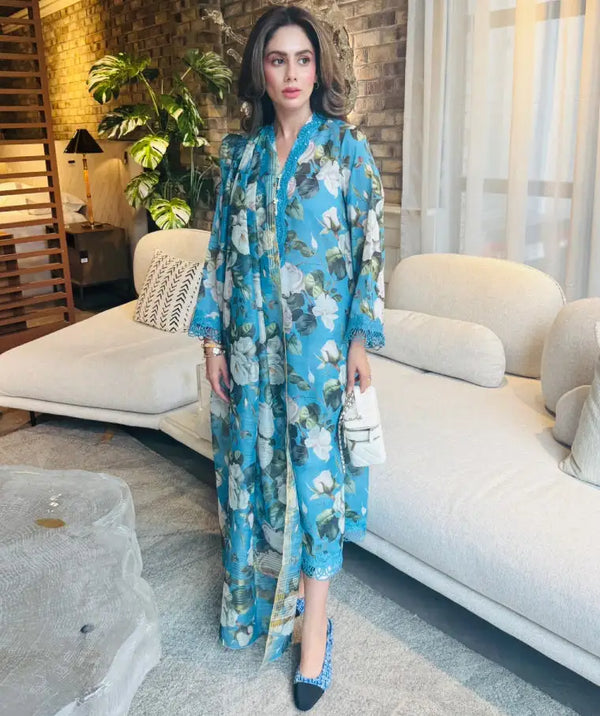 Mid Season Lawn '25 - White Roses on Blue