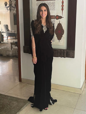 Black Velvet Embellished Kaaftan