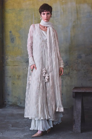 Diffusion '26 -Ivory floral thread embroidered jacket set