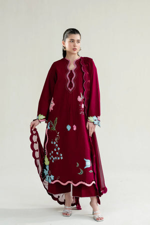 Ramadan Ready to Wear '26 - MAROON (LASER) LUXURY EMBROIDERED LAWN 3PCS SET (NPA3-26409)