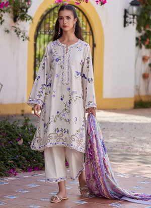 Luxury Lawn Unstitched '26 - Evita Ivory