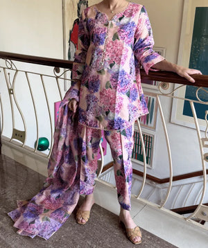Digitally Printed Winter Shawl Collection '25 - Pink and Purple Blooming Hydrangeas