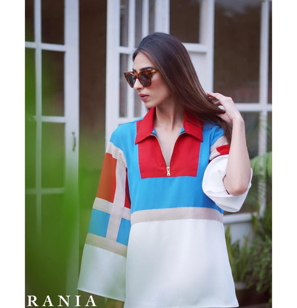 Rania Clothing Shirt - White Colour Block Shirt