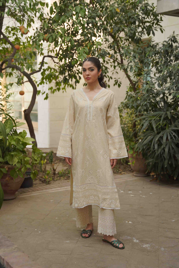 Eid Edit '24 - Moon Flower - Cream Schiffli Co-Ord Set