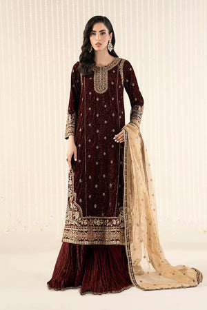 Luxury Formals Velvet '26 - 3 Piece Embroidered Velvet Suit | SFW2509-MRN