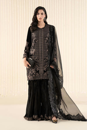 Luxury Formals Velvet '26 - 3 Piece Embroidered Velvet Suit | SFW2512-BLK