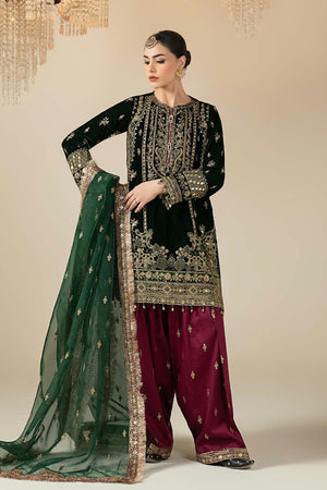 Luxury Formals Velvet '26 - 3 Piece Embroidered Velvet Suit | SR12522-GRN