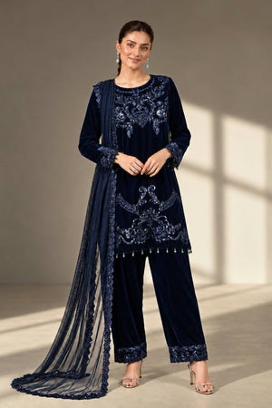 Luxury Formals Velvet '26 - 3 Piece Embroidered Velvet Suit | SFW2642-BLU