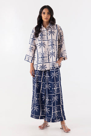 Wesst '25 - White And Blue Printed Cord Set - SS25WSU119P2T