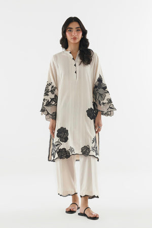 New In '26 - Stitched Embroidered Leno Kara Shirt+ Culotte | SS26ESE362P2T