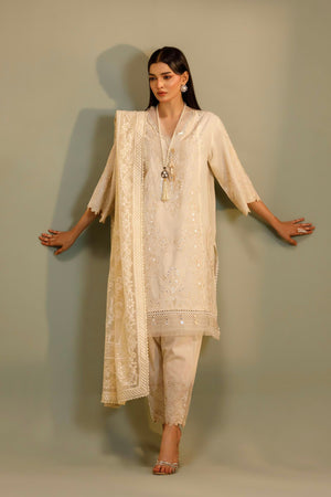 Unstitched Embroidered 3 Piece Muzlin Suit | M262-009A-DD