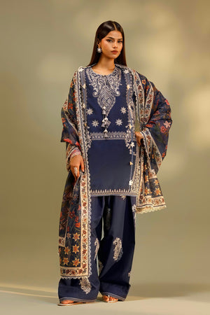 Unstitched Embroidered 3 Piece Muzlin Suit | M262-001B-CT