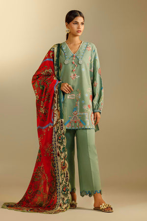 Unstitched Embroidered 3 Piece Muzlin Suit | M262-015A-CL