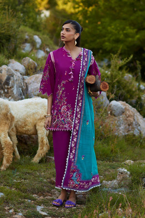 Unstitched Embroidered 3 Piece Muzlin Suit | M262-016B-DC