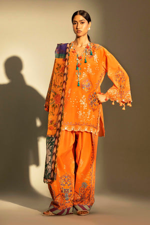 Unstitched Embroidered 3 Piece Muzlin Suit | M262-020B-DC