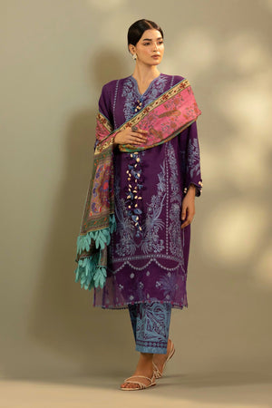 Unstitched Embroidered 3 Piece Muzlin Suit | M262-002B-DC
