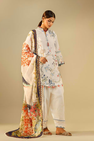 Unstitched Embroidered 3 Piece Muzlin Suit | M262-003A-CH