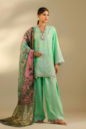 Unstitched Embroidered 3 Piece Muzlin Suit | M262-004B-DC