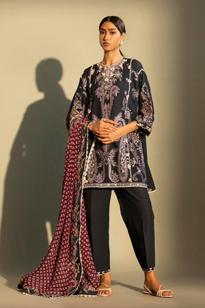 Unstitched Embroidered 3 Piece Muzlin Suit | M262-005B-CJ