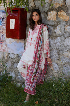 Unstitched Embroidered 3 Piece Muzlin Suit | M262-001A-CV