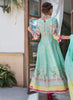 Azure embellished raw silk kalidar angarkha and silk dupatta