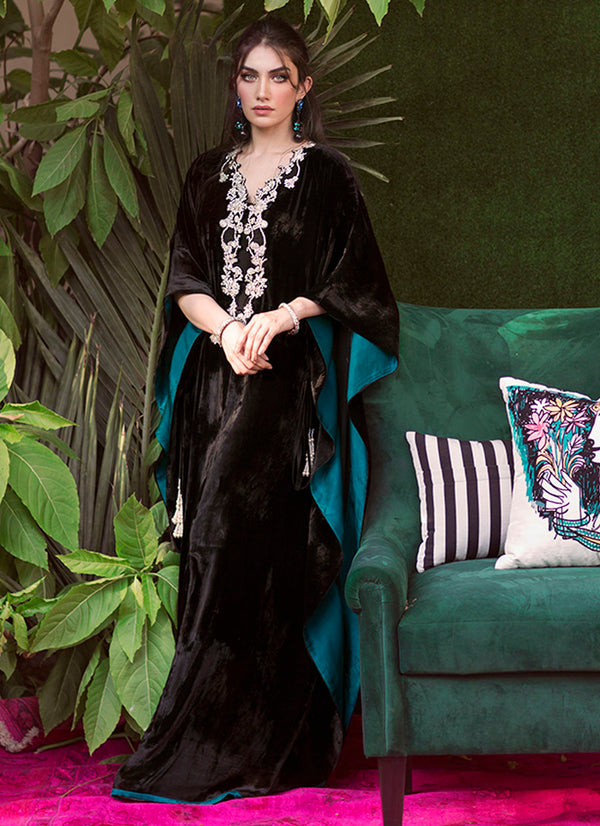 Farah Talib Aziz Luxe Velvets - Luna Black Kaftan