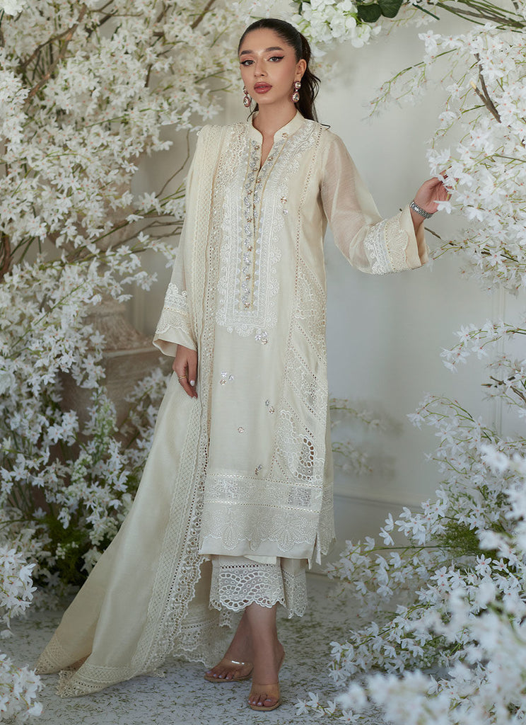 Farah Talib Aziz. April Ivory Cross Stitch Cotton Net Shirt and Dupatta