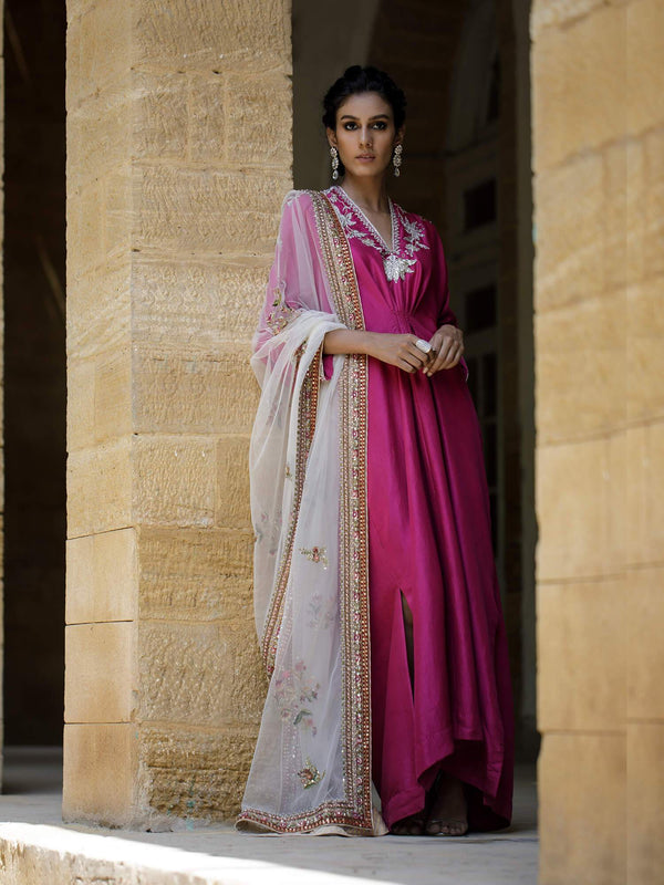 Misha Lakhani Kaftans -Cherry pink raw silk