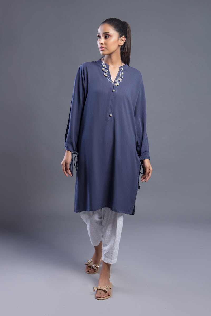 COTTON TUNIC WITH TIE SLEEVES
