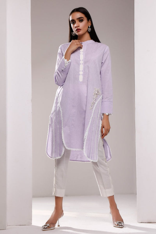Zuri by Zainab Casual Pret - COTTON IRISH PLEATED SHIRT WITH 3D EMBROIDERY