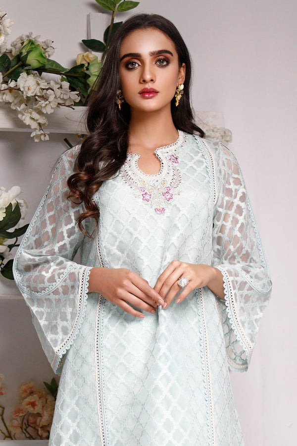 Zuri by Zainab Casual Pret - EMBROIDERED SELF EMBOSSED ORGANZA SHIRT