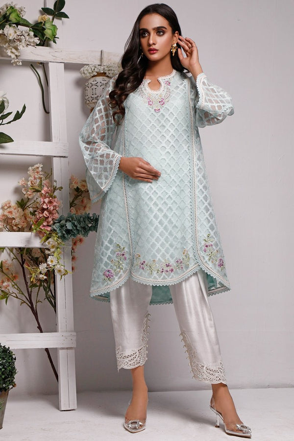 Zuri by Zainab Casual Pret - EMBROIDERED SELF EMBOSSED ORGANZA SHIRT