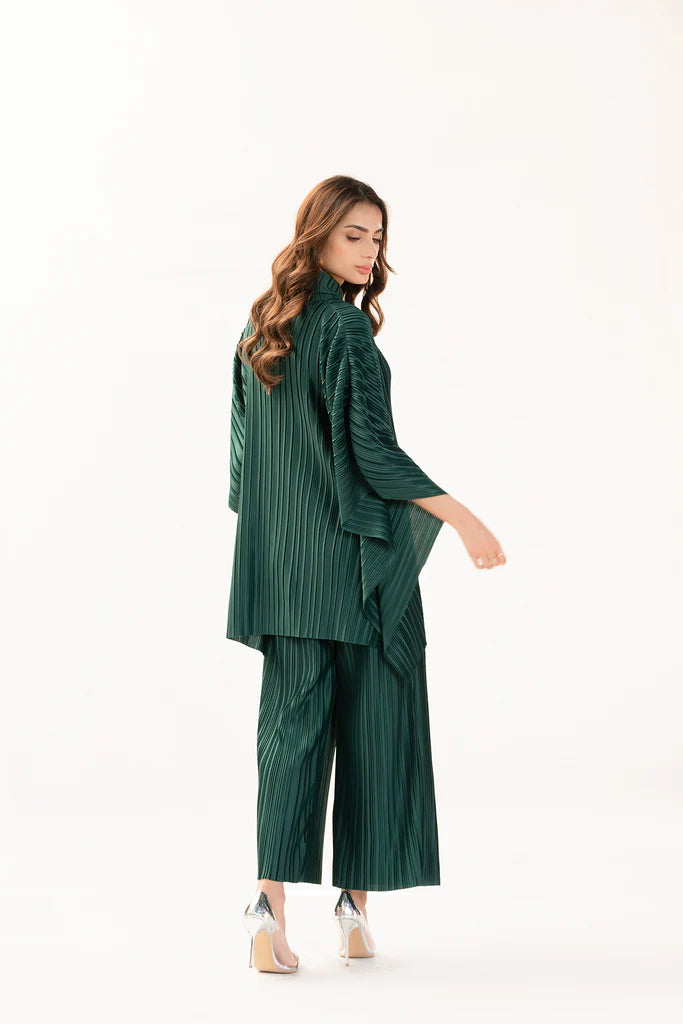 Hassal Spring Summer '23 - Sabiha Pleated Kaftan Suit Green